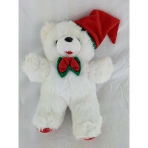 Sasco White Bear Plush 10 Inch Christmas Hat Tie Stuffed Animal Toy